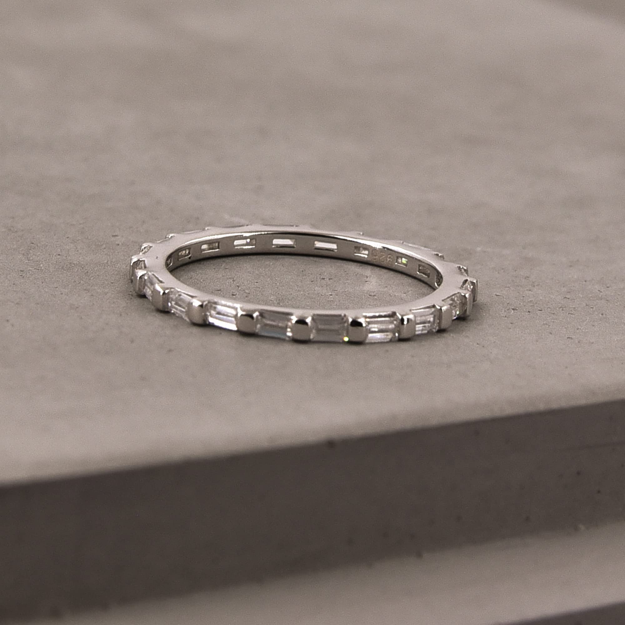 espere Dainty CZ Baguette Stacking Ring | Sterling Silver 925 Rhodium Plated Gold Minimalist Ring | Delicate Thin Band Eternity Rings Gift for Her Size 7