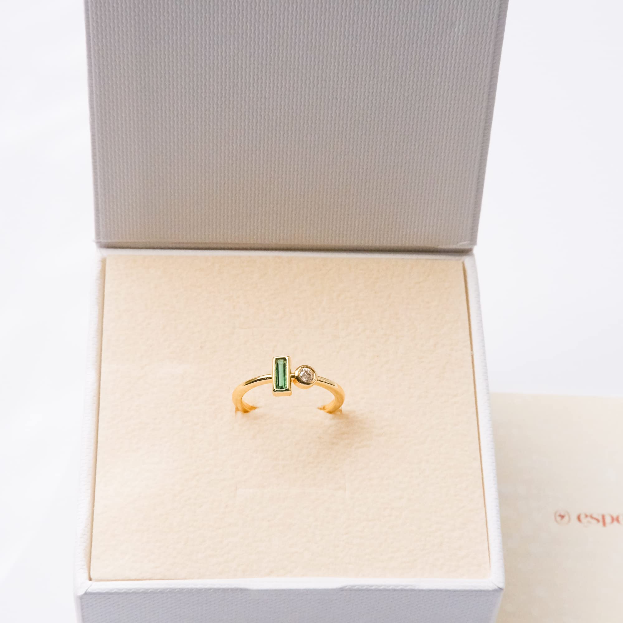 Dainty Emerald Ring | 18K Gold Plated Sterling Silver | Baguette Emerald Zirconia Ring | May Birthstone Ring | Minimal Stacking Band Size 8