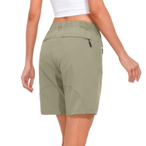 Mapamyumco Women’s Hiking Shorts Quick Dry Stretch for Golf Outdoor Camping Travel, Zipper Pockets Khaki S