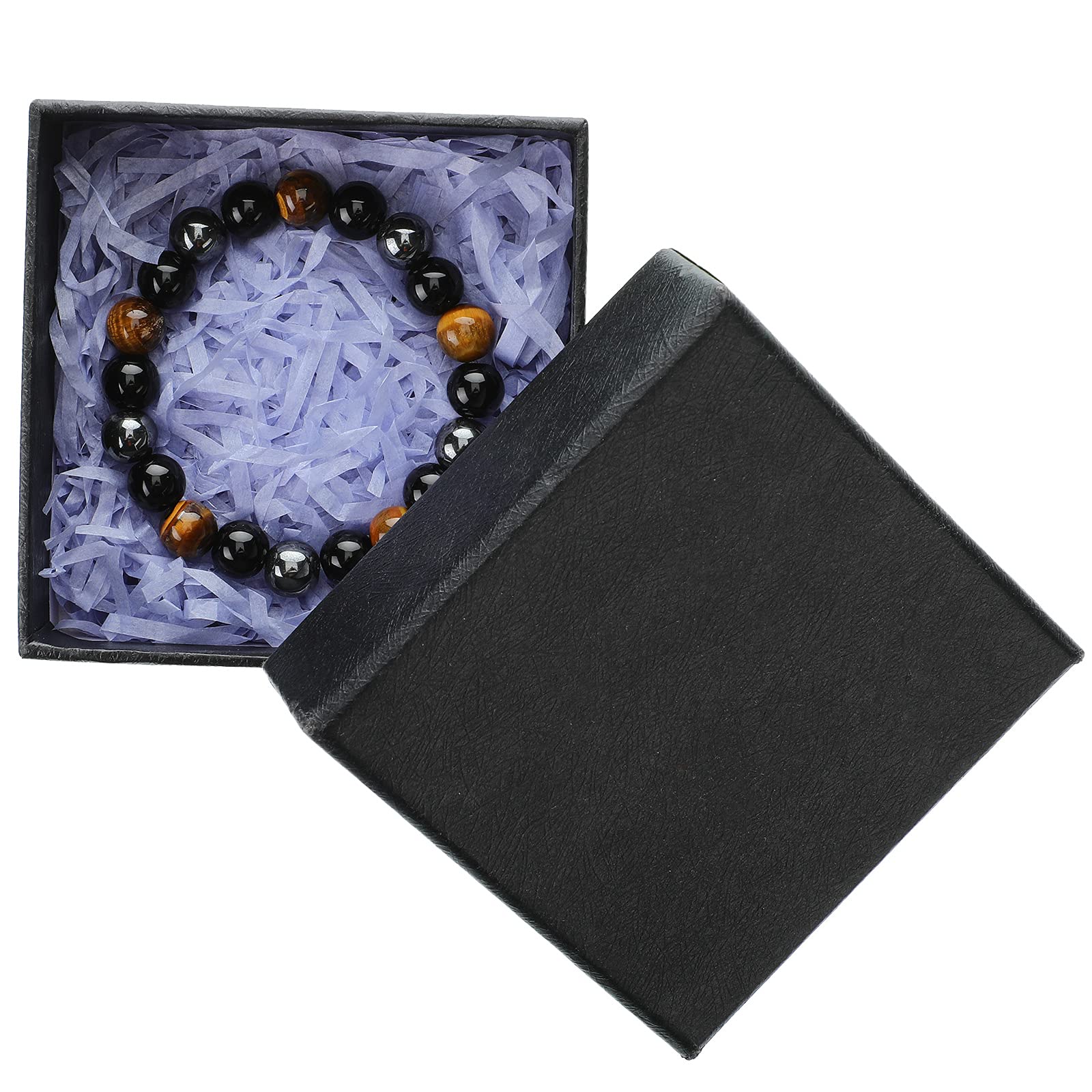 Hicarer 4 Pieces Bracelet Tiger Eye Beads Bracelet Lava Stone Essential Oil Diffuser Bracelets Stress Relief and Anxiety Bracelet, Healing Crystal Yoga Bracelet for Men Women(Basic Style)