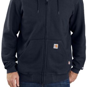 Carhartt Men's Flame-Resistant Force Loose Fit Midweight Full-Zip Sweatshirt, Navy, Large