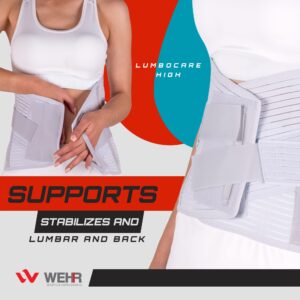 WEHR Lumbocare High Lumbar Support Lower Back Brace – Lumbosacral Support Brace with Soft Splints – Premium Skin Friendly Elastic Material – Ideal for Back Pain, Lumbago, Posture Alignment (Large)