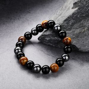 Hicarer 4 Pieces Bracelet Tiger Eye Beads Bracelet Lava Stone Essential Oil Diffuser Bracelets Stress Relief and Anxiety Bracelet, Healing Crystal Yoga Bracelet for Men Women(Basic Style)