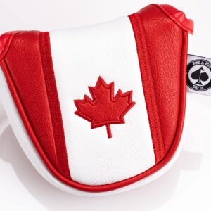 Pins & Aces Canada Head Cover - Premium, Hand-Made Leather, Headcover - Maple Leaf Styled, Tour Quality Golf Club Cover - Style and Customize Your Golf Bag (Mallet)