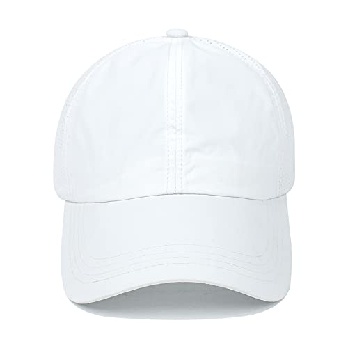 HGGE Womens Criss Cross Ponytail Baseball Cap Adjustable High Messy Bun Ponycap Trucker Hats Quick Drying Mesh Dad Hat for Outdoor Sports Travel White