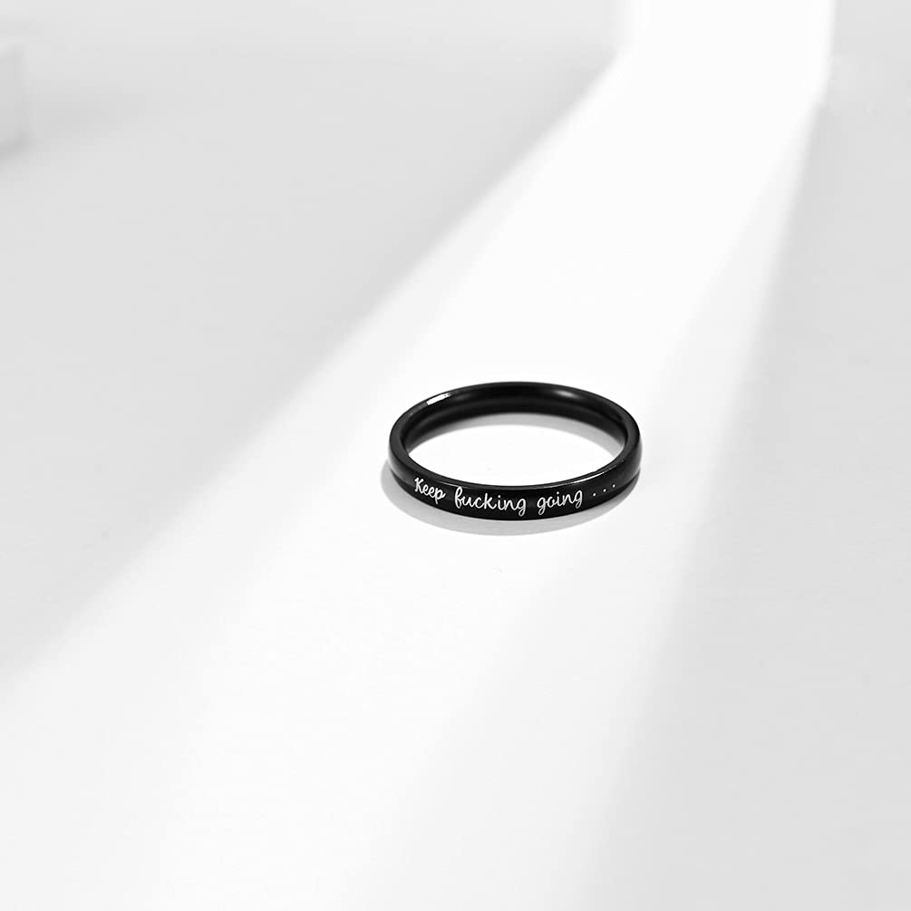 WOYNJI Stainless Steel Stackable Keep Fucking Going Inspirational Ring Encouragement Graduation Gift Black Size 11