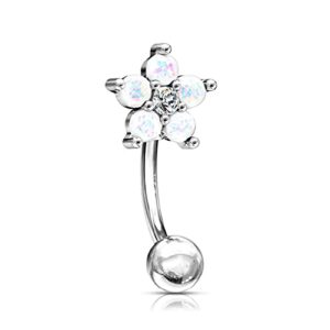 pierced owl 16ga glittery opalite flower with cz center 316l surgical stainless steel cartilage helix daith rook eyebrow curved barbell (white)