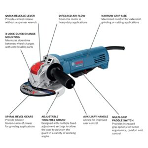 Bosch GWX10-45PE 4-1/2 In. X-LOCK Ergonomic Angle Grinder with Paddle Switch with CWX27M450 4-1/2 In. x .098 In. X-LOCK Arbor Type 27A (ISO 42) 30 Grit Metal Cutting and Grinding Abrasive Wheel