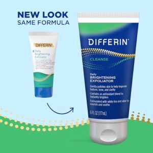 Differin Face Scrub Daily Brightening Exfoliator, Improves Tone and Texture for Acne Prone Skin, Green, 6 Fl Oz (Packaging May Vary)