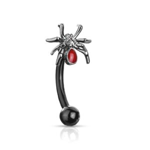 pierced owl 16ga crystal set red bellied spider 316l surgical stainless steel cartilage helix daith rook eyebrow curved barbell (black)