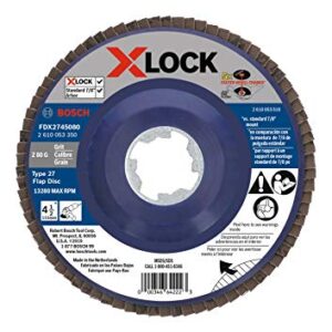 Bosch GWX10-45PE 4-1/2 In. X-LOCK Ergonomic Angle Grinder with Paddle Switch with Bosch FDX2745080 4-1/2 In. X-LOCK Arbor Type 27 80 Grit Flap Disc