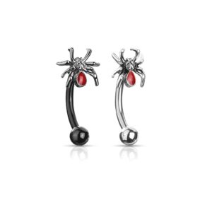 Pierced Owl 16GA Crystal Set Red Bellied Spider 316L Surgical Stainless Steel Cartilage Helix Daith Rook Eyebrow Curved Barbell (Black)