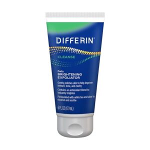 differin face scrub daily brightening exfoliator, improves tone and texture for acne prone skin, green, 6 fl oz (packaging may vary)