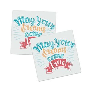 lunarable saying sandstone coaster set of 2, may your dreams come true lettering positive hype motivation, absorbant square coasters for drinks mug cups, 4.25", blue pale blue