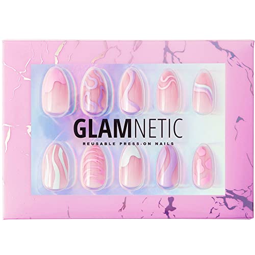 Glamnetic Press On Nails - Wild Card | Opaque UV Finish Short Pointed Almond Shape, Reusable Pastel Nails in 12 Sizes - 24 Nail Kit with Glue