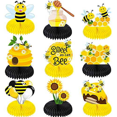 9 Pieces Bee Baby Centerpiece Bumble Honeycomb Centerpieces Honeycomb Table Centerpieces for Bee Day Themed Decorations Bee Baby Shower Decorations Baby Shower Birthday Party Supplies