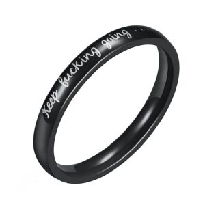 WOYNJI Stainless Steel Stackable Keep Fucking Going Inspirational Ring Encouragement Graduation Gift Black Size 11