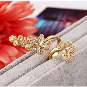 Big Twisted Leaf Flower Statement Ring for Women Girls Gold Plated CZ Open Band Adjustable Expandable Knuckle Rings Comfort Fit Retro Bohemian Bollywood Mother's Day Christmas Jewelry Gift