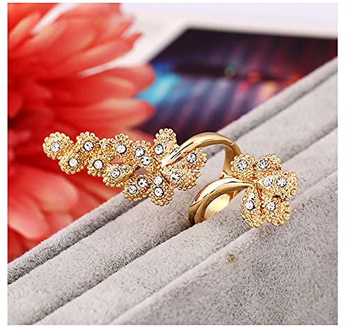 Big Twisted Leaf Flower Statement Ring for Women Girls Gold Plated CZ Open Band Adjustable Expandable Knuckle Rings Comfort Fit Retro Bohemian Bollywood Mother's Day Christmas Jewelry Gift