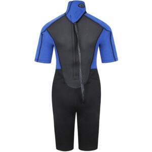 Typhoon Junior Storm3 3/2mm Back Zip Shorty Wetsuit - Black Nite Blue - Easy Stretch - Flatlock Seam Construction