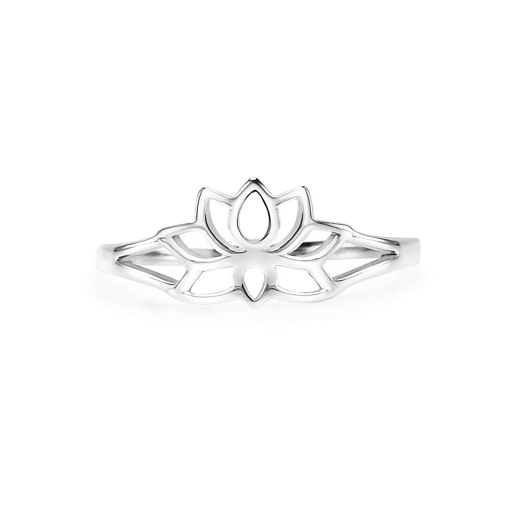 SILVERLINE JEWELRY - 925 Sterling Silver Lotus Flower Yoga Fashion High Polished Band Ring, Size 5