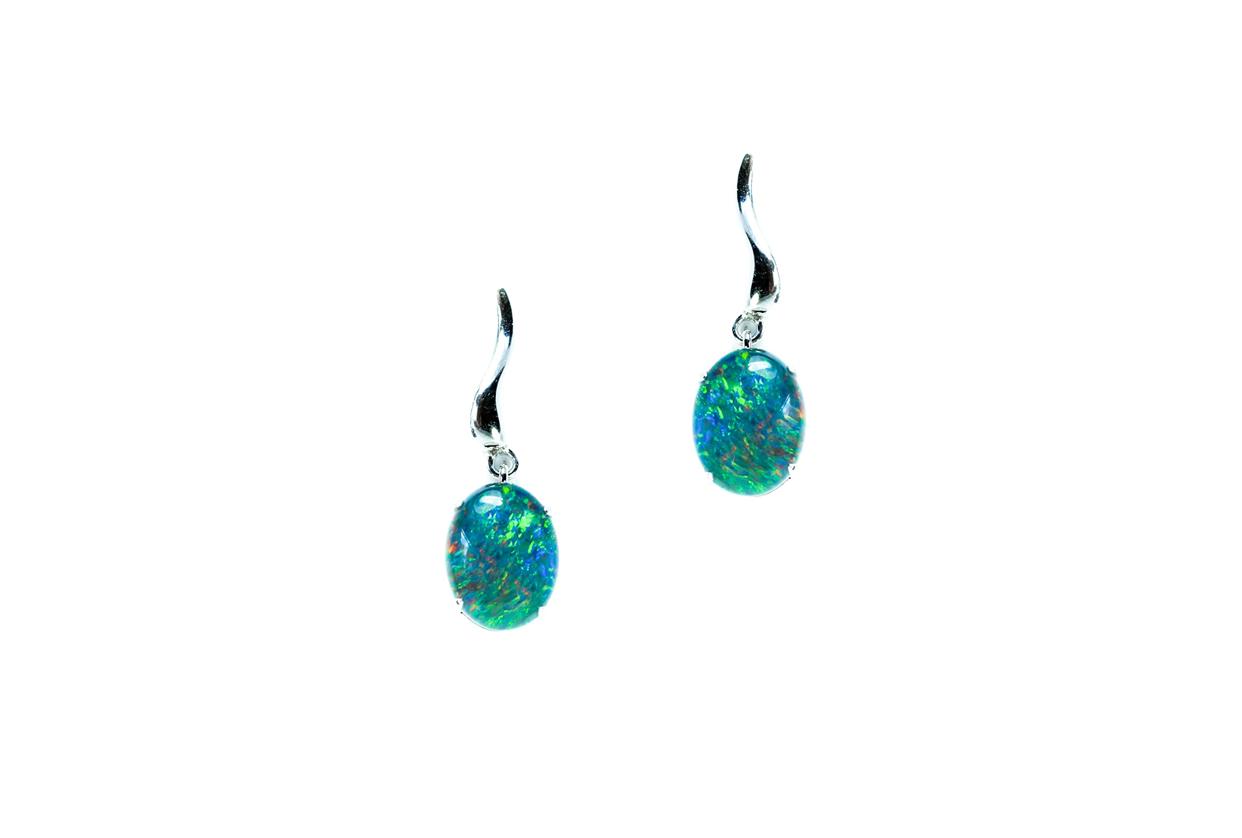 Genuine Opal Earrings - Australian Triplet Opal Earrings in 925 Sterling Silver with White Gold Plated Women's Jewelry…