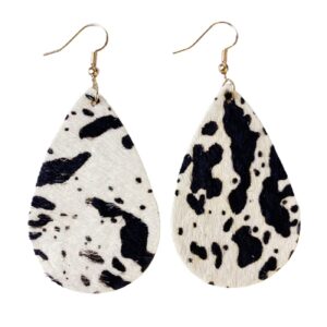 leather teardrop hook earrings handmade lightweight floral cow print earring dangle drop earring for women girls - drop earring