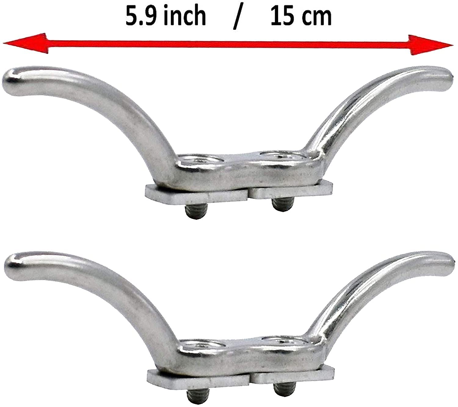 Pmsanzay Stainless Steel Cord Cleat, 6" Rope Cleat Anchor Cleat, 2 Pcs per Pack,with Quick Release Track Rail Adapter Hardware for Kayak Boat Track Mount - Easy to Install - No Drilling