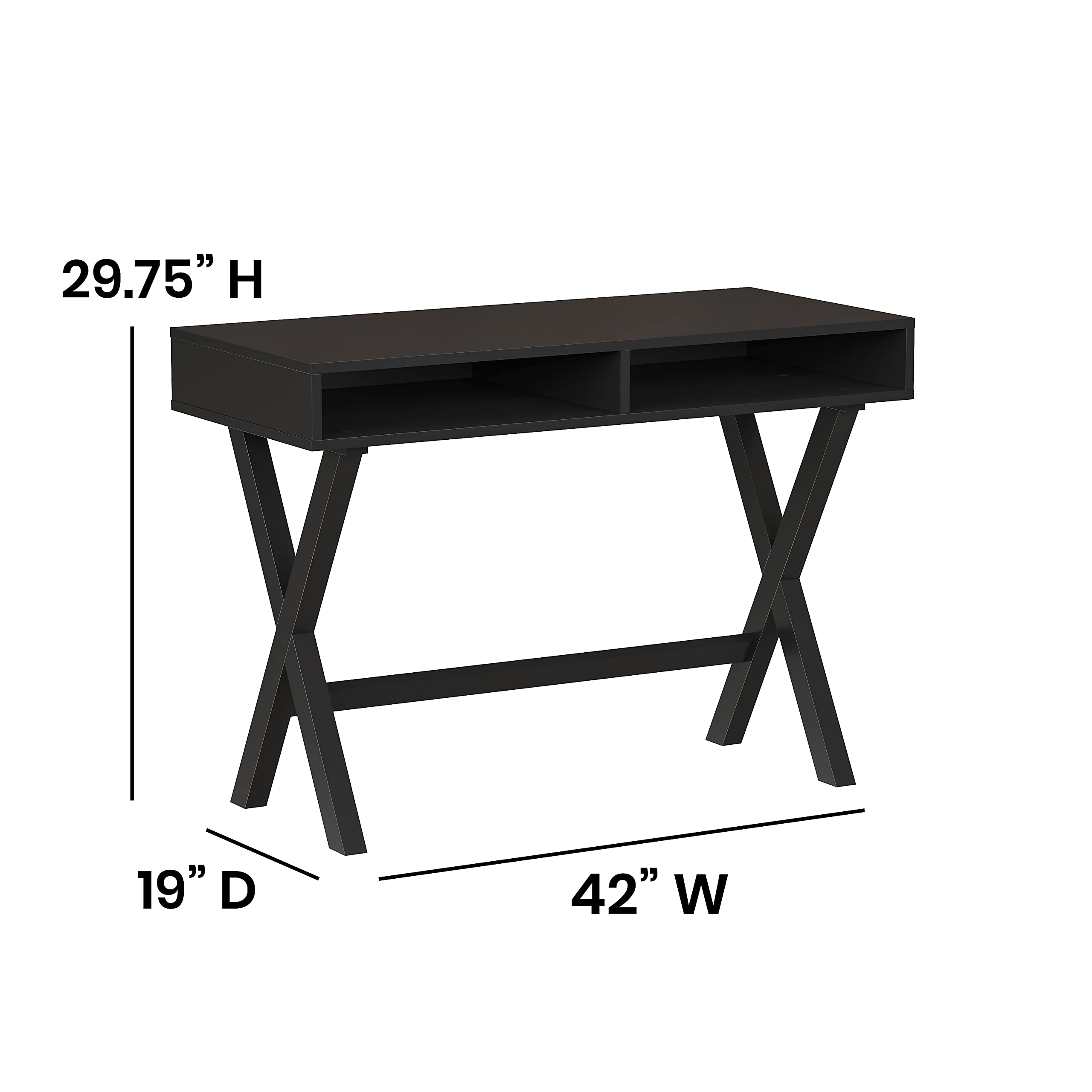 Flash Furniture Dolly Computer Desk - Black Writing Desk with Open Storage Compartments - 42" Long Home Office Desk Table for Bedroom