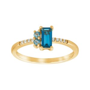 welry london & swiss blue topaz ring with diamond accents in 10k yellow gold, size 7