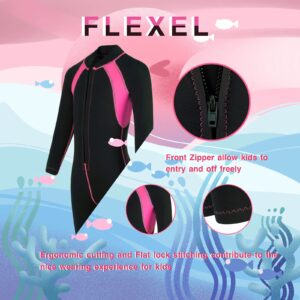 Flexel Wetsuit for Girls,2mm Neoprene Kid Wet Suit Shorty Wetsuit for Girls Long Sleeve Girls Wetsuit Thermal Swimsuit for Toddler Youth Wetsuit Girls Water Suit(Pink, L), Large