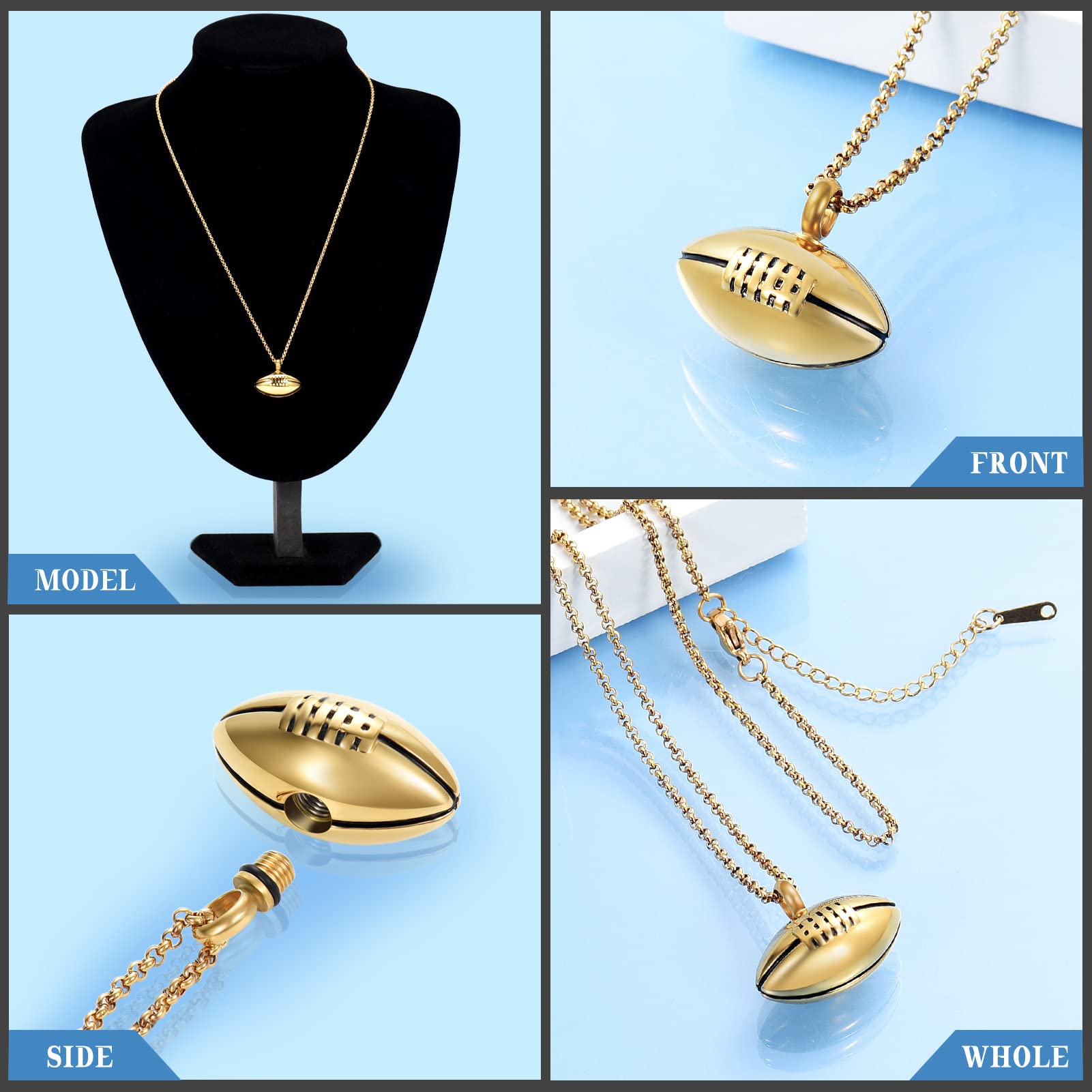 Hearbeingt Cremation Jewelry Urn Necklace for Ashes America Football/Basketball Keepsake Urn Pendant Memorial Ash Urn Jewelry for Women Men(Gold)