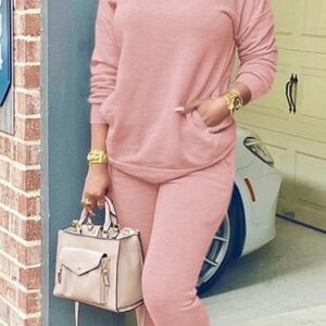 Fixmatti Women 2 Piece Sweatsuit Long Sleeve Tops Jogger Pants Workout Sets Tracksuit Pink M