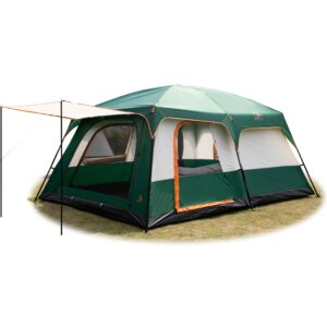 KTT Extra Large Tent 12 Person(A),Family Cabin Tents,2 Rooms,3 Doors and 3 Windows with Mesh,Straight Wall,Waterproof,Double Layer,Big Tent for Outdoor,Picnic,Camping,Family Gathering(Green)