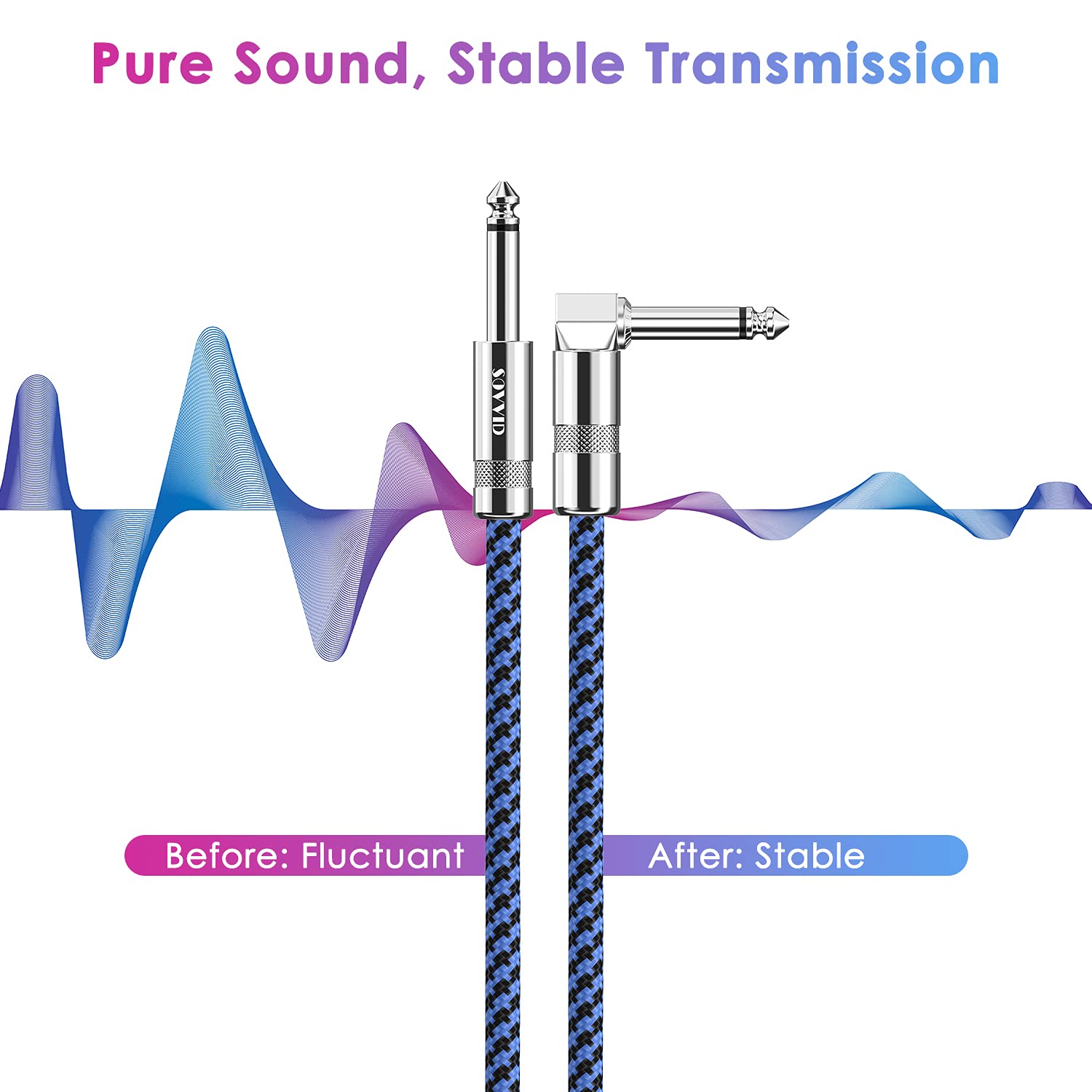 Sovvid Guitar Cable 10ft, Professional Instrument Cable Electric Guitar AMP Cord, 1/4 inch TS Cable for Guitar Bass Mandolin Keyboard and Pro Audio (Dark Blue)