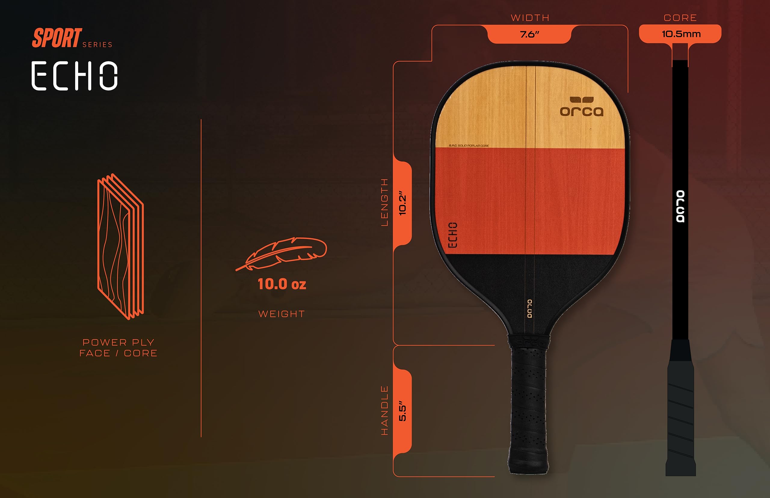 Orca Paddle Co. Echo Pickleball Paddles, Set of 2, with 4 Pickleballs, Mesh Bag - Racket for Beginners, Intermediate, Advanced Players - Pickle-Ball Accessories and Equipment