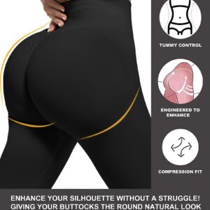 CHRLEISURE 3 Piece Workout Leggings Sets for Women, Gym Scrunch Butt Butt Lifting Seamless Leggings (Black, XL)