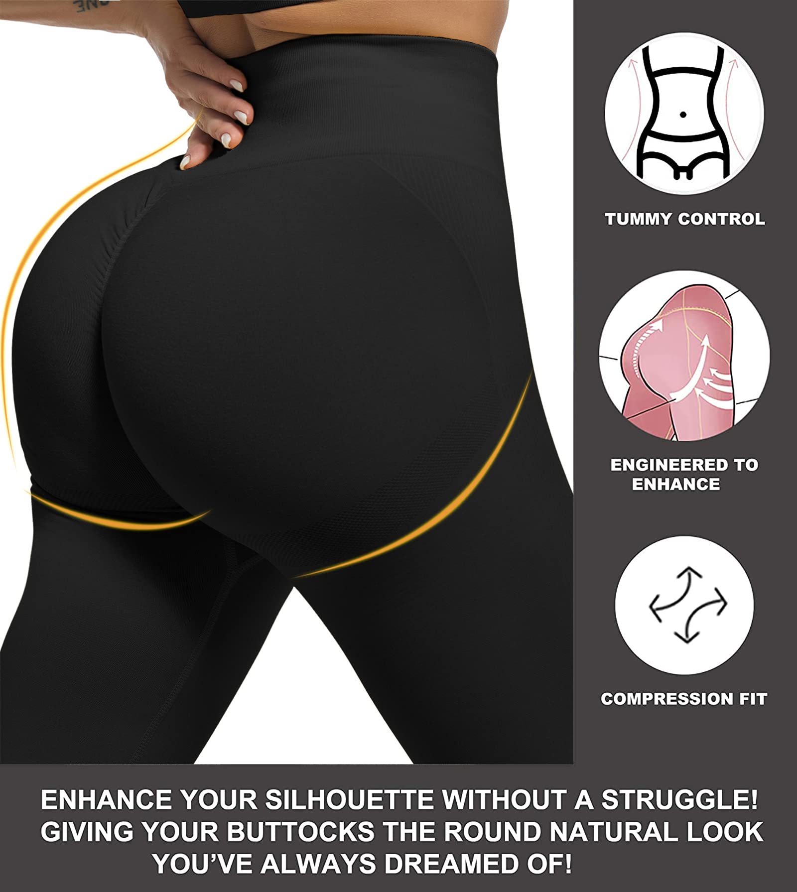 CHRLEISURE 3 Piece Workout Leggings Sets for Women, Gym Scrunch Butt Butt Lifting Seamless Leggings (Black, XL)