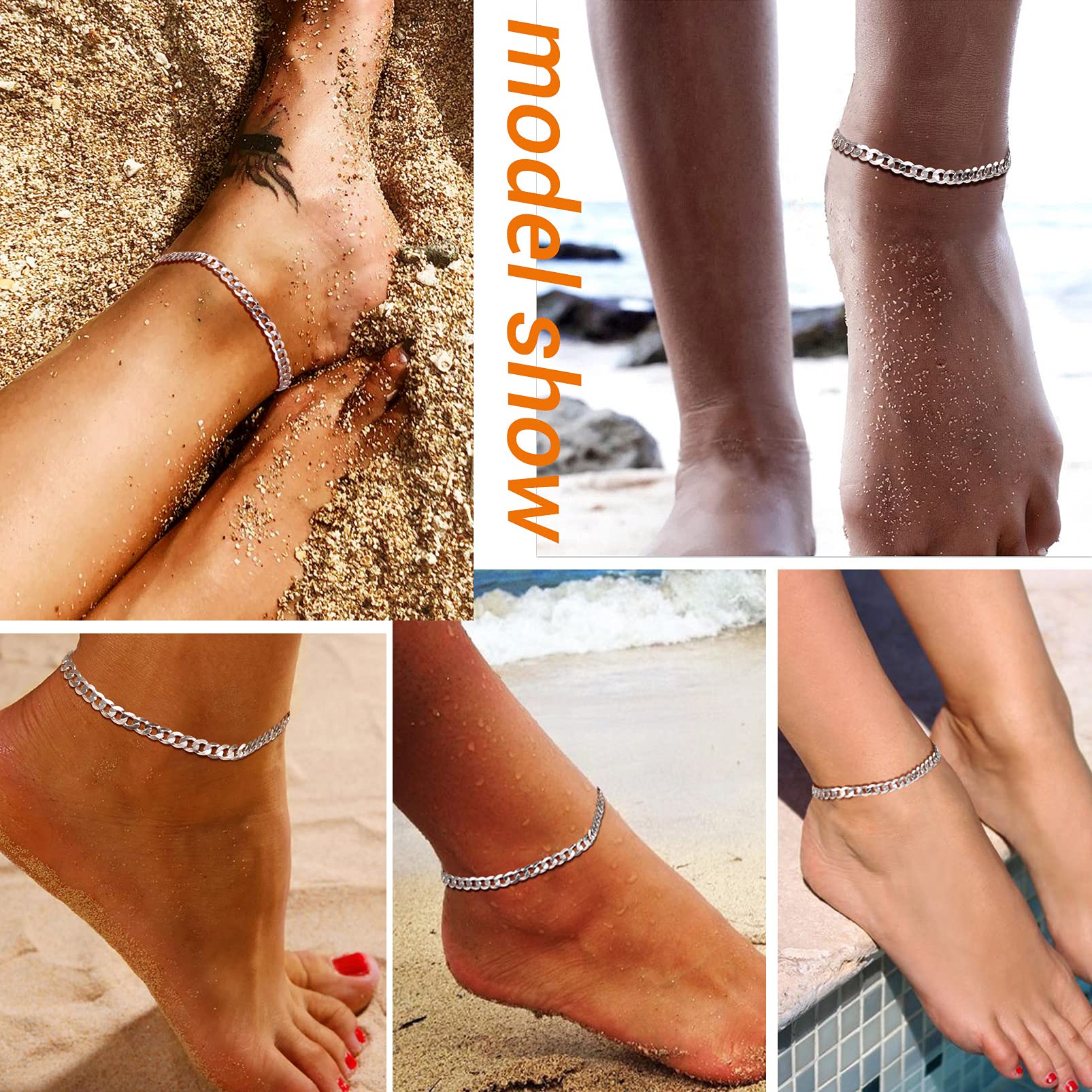 PROSILVER Sterling Silver Cuban Link Anklets For Women Womens Foot Chain Anklet Ankle Braclet