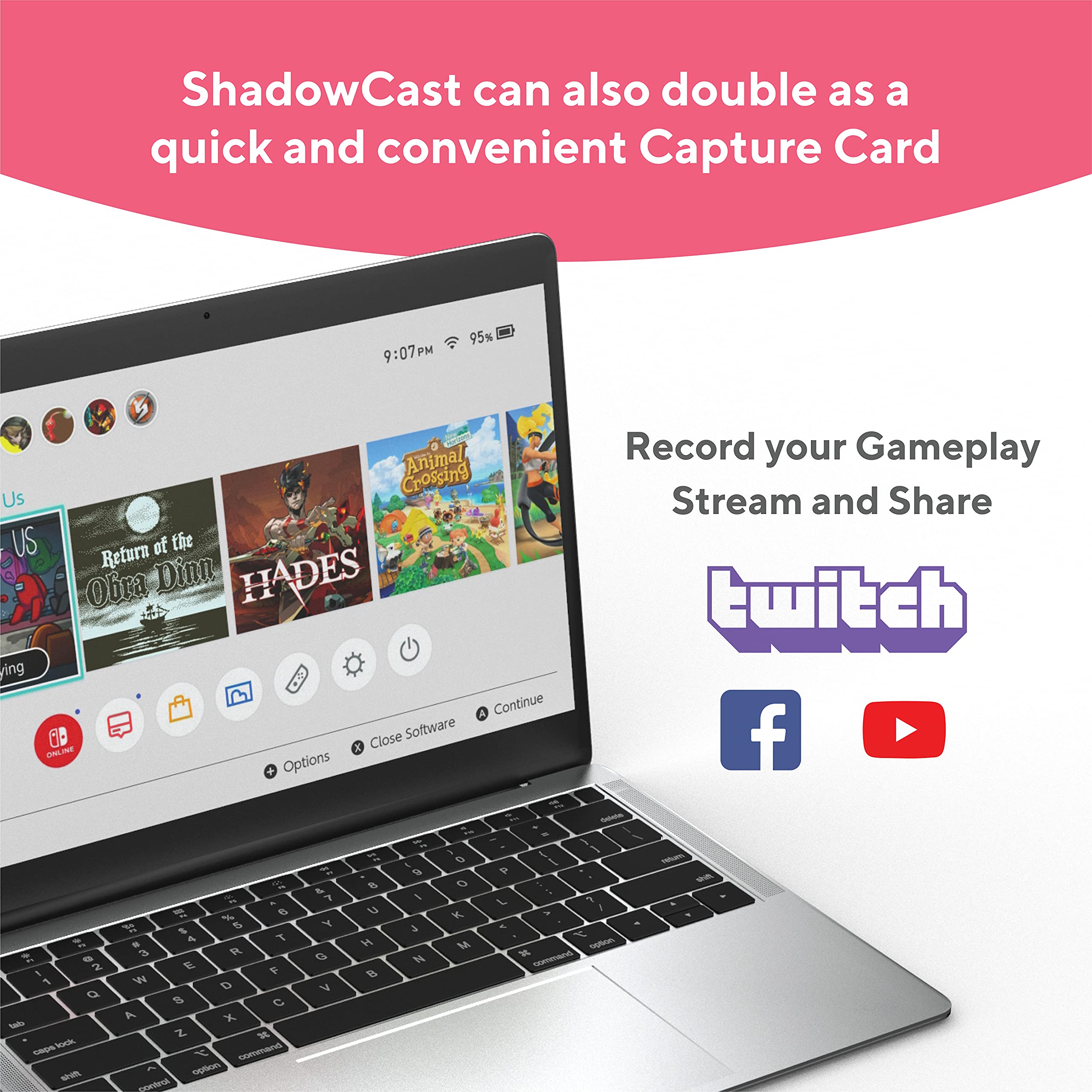 Human Things GENKI ShadowCast - Easily Connect and Play Game Consoles on The Laptop, Smallest Capture Card with Great Performance