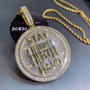 ICEDIAMOND 14K Gold Plated Stay Humble-Hustle Hard Encourage Pendant Necklace, Iced Out CZ Diamond Hip Hop Charm Jewelry for Men Women (Gold)