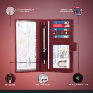 NeoMonte Handmade RFID Leather Checkbook Covers for Men and Women with 6 Credit Card & 1 ID Slot and Pen Holder