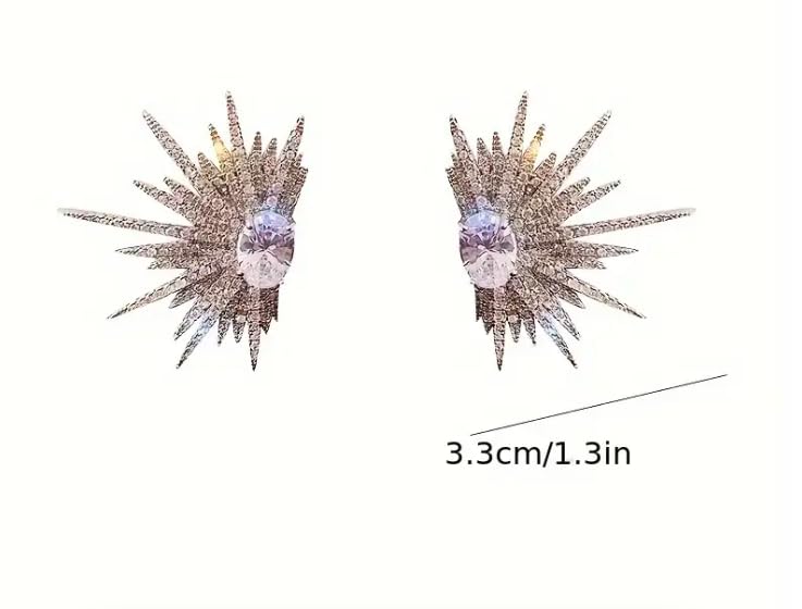 Silver Tone Art Deco Antique Vintage Retro Style Clear Rhinestone Bridal Bridesmaid Wedding Prom Starburst Earrings