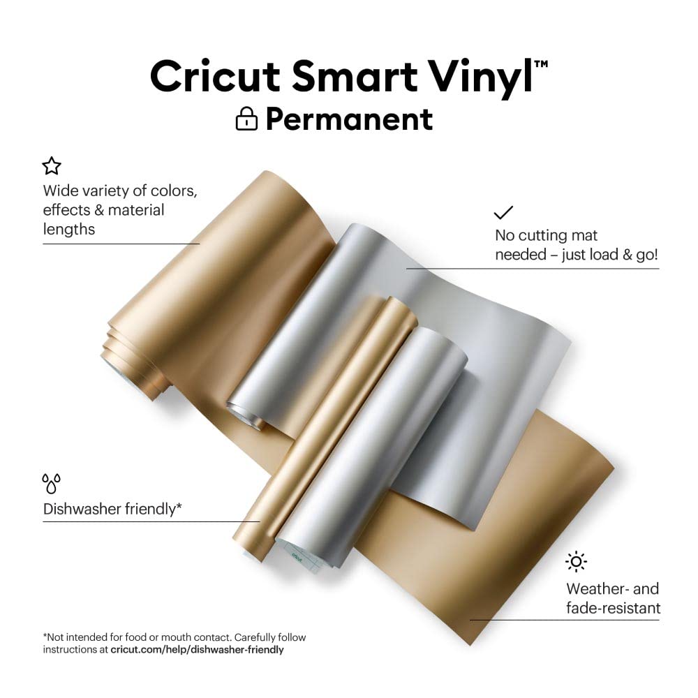 Cricut Smart Permanent Matte Metallic Vinyl (13in x 3ft, Silver) for Outdoor Crafts, For Cricut Explore 3 & Maker 3, Create DIY Projects, Decals, Stickers & More, All-Weather & Fade-Proof