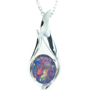 Australian Black Opal Triplet - Fire Opal - Genuine Australian Triplet Opal Necklace Pendant in 925 Sterling Silver Gold Plated Women's Jewelry