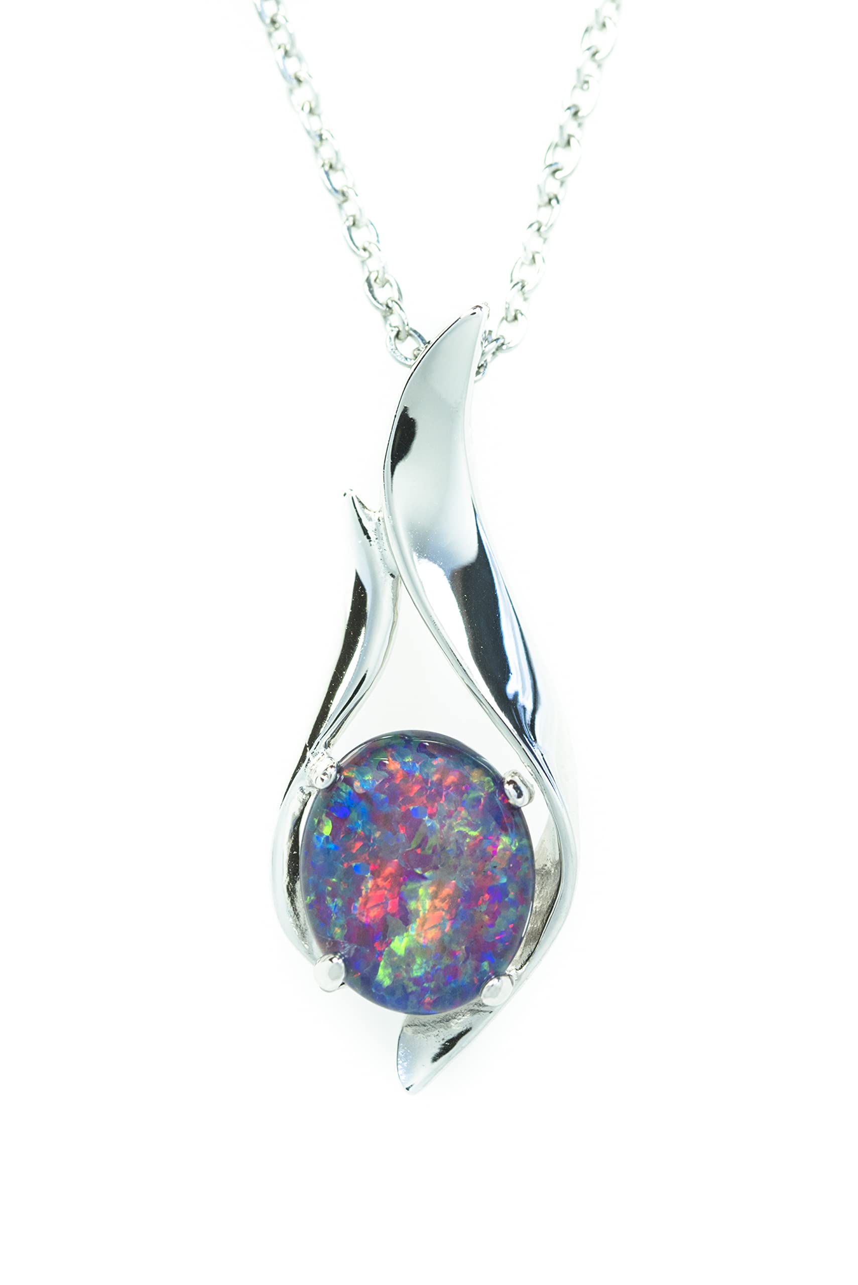 Australian Black Opal Triplet - Fire Opal - Genuine Australian Triplet Opal Necklace Pendant in 925 Sterling Silver Gold Plated Women's Jewelry