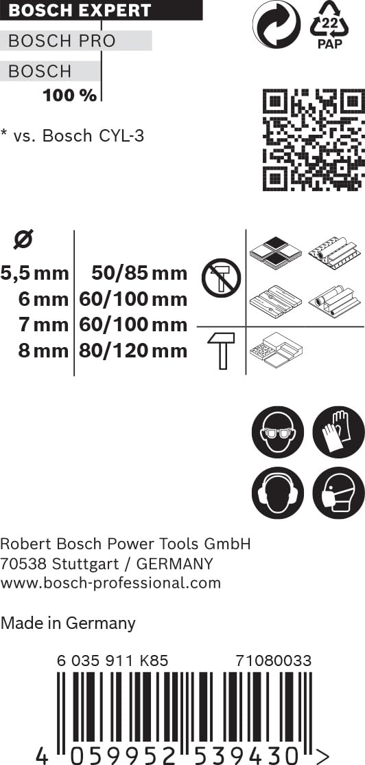 Bosch Professional 4X Expert CYL-9 MultiConstruction Drill Bit Set (Ø 5,5-8 mm, Accessories Rotary Impact Drill)