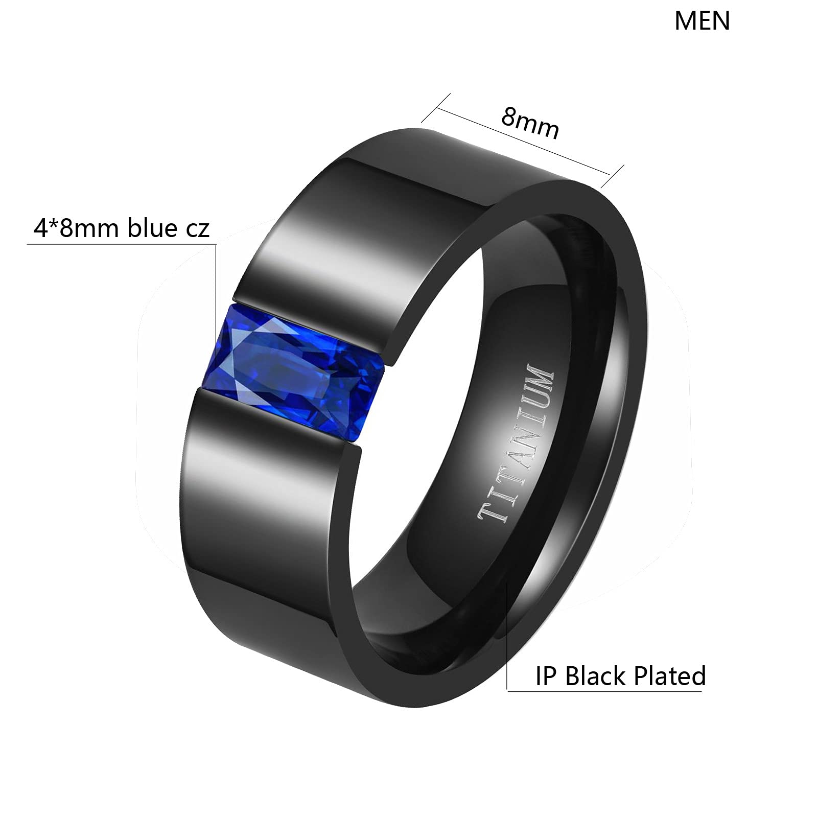 Ringcrown Couple Rings Black Rings Blue Cz Womens Wedding Ring Sets Titanium Steel Man Wedding Bands（Please Buy 2 Rings for 1 Pair）