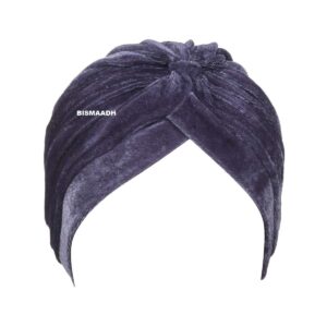 BISMAADH Soft Velvet Twisted Pleated Pre Tied Knot Readymade Turban/Pagri Chemo Cap Head Wraps-Cover for Men’s & Women’s (Dark Grey)