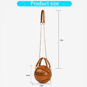 OHIW Women's basketball shoulder bag Messenger Bag handbag mini round bag PU bag, Zipper closure, suitable for women (brown)